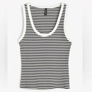 H&M NWT Women’s Black and White Striped Ribbed Tank Sz Small